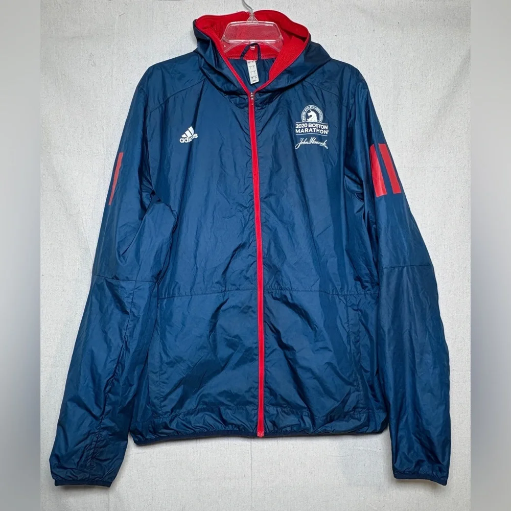 Boston Marathon Jacket Mens Sz Large Blue White Red Running Adidas 2020 BAA 26.2